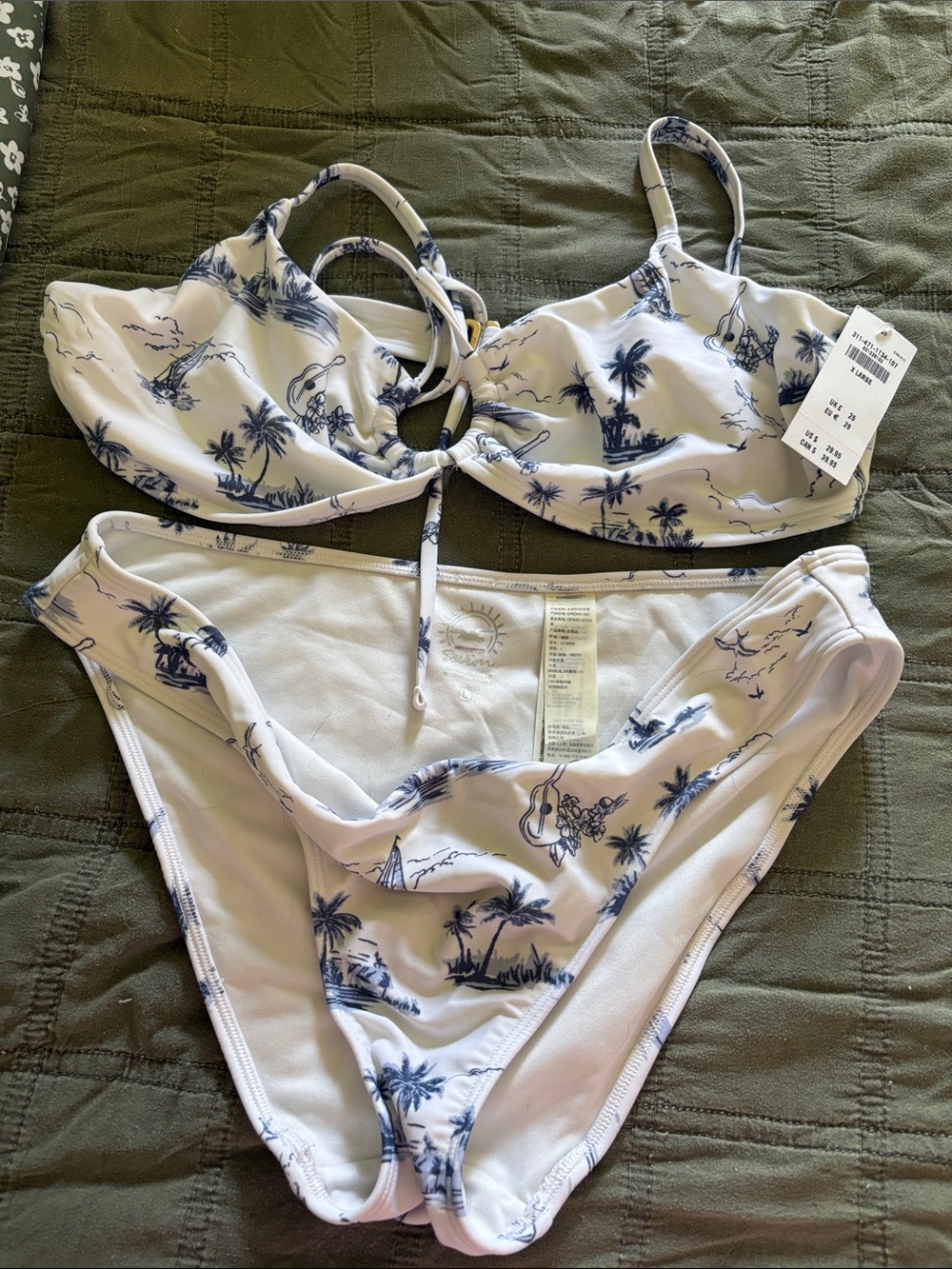 Hollister White Bikini Set with Navy Tropical Print